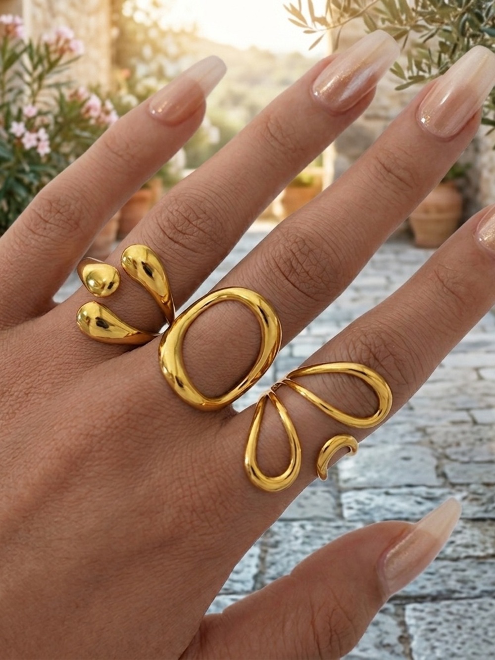 Modern Gold Open Sculptural Rings Set - Women Jewelry
